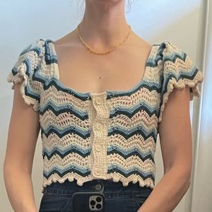 Crochet Knit Button-Up Shirt